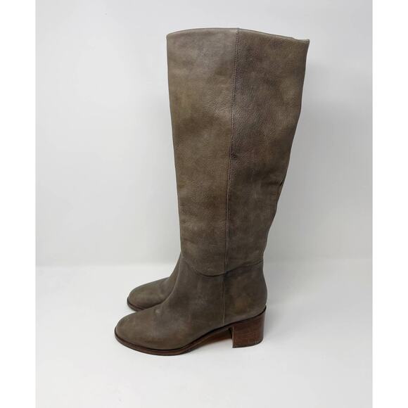 Kate Spade Size 6 Gray Leather Block Heeled Tall Boots Almond Toe Side Zipper - Picture 3 of 15
